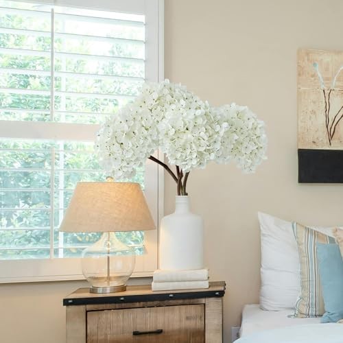 3PCS Hydrangea Artificial Flowers 25.6" Large Fake Hydrangeas Flowers White gallery