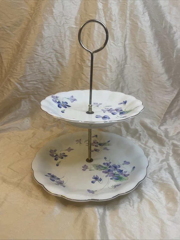 Vintage Toyo Spring Violet 2-tier Dessert Cake Stand Made In Japan