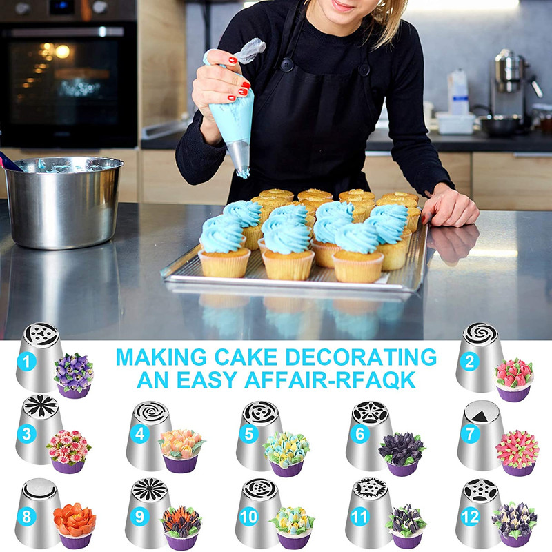 47 Pcs Russian Piping Tips Set, 12 Flower Frosting Nozzles Icing Tips for Cake D gallery