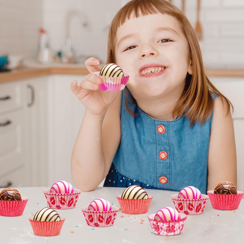 800 PCS Valentines Day Mini Cupcake Liners Pink Red 8 Style Baking Wrapper gallery