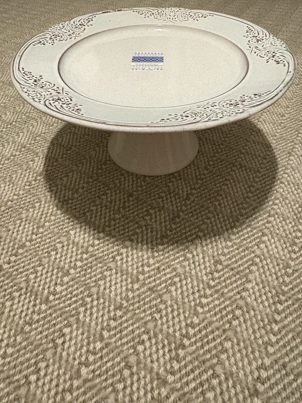 Villa Stoneware Round Floral Cake Stand Beige Brown Dishwasher Safe