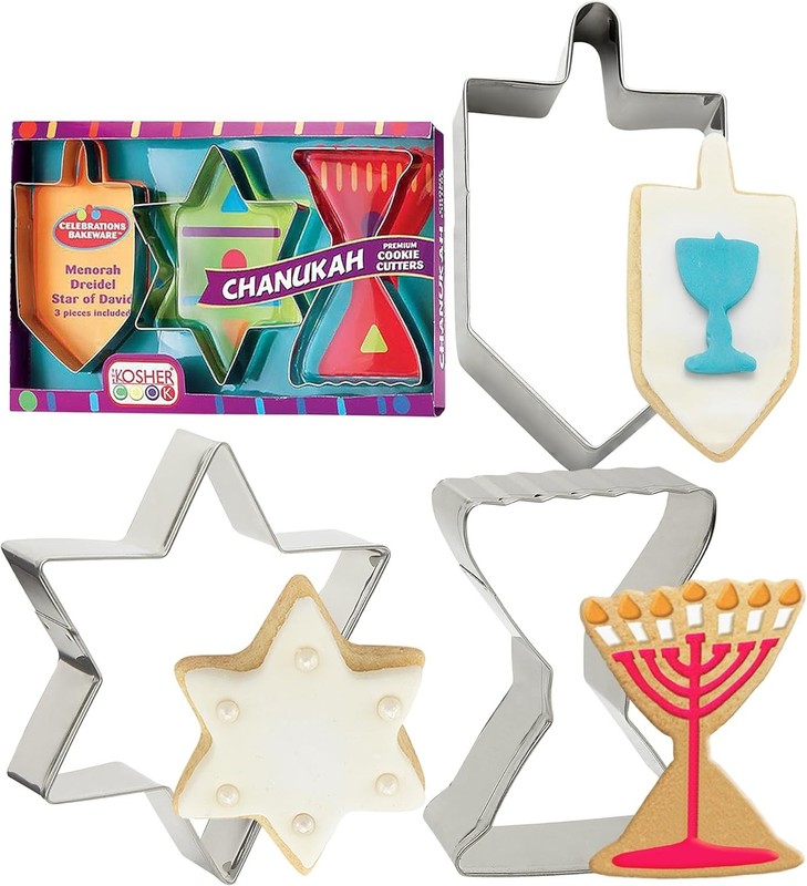 Chanukah Stainless Steel Cookie Cutters 3 Piece Set dreidal menorah star David