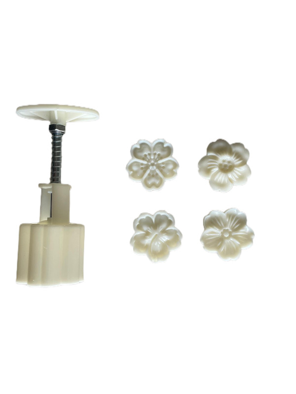 Mooncake Mold Set – 4 Interchangeable Floral Stamps for Cookies & Pastries