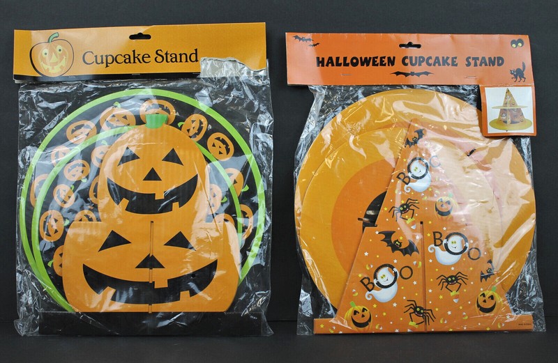2 HALLOWEEN Party Cardboard Cupcake Treat Stands Jack-o-Lantern Witch Hat NEW