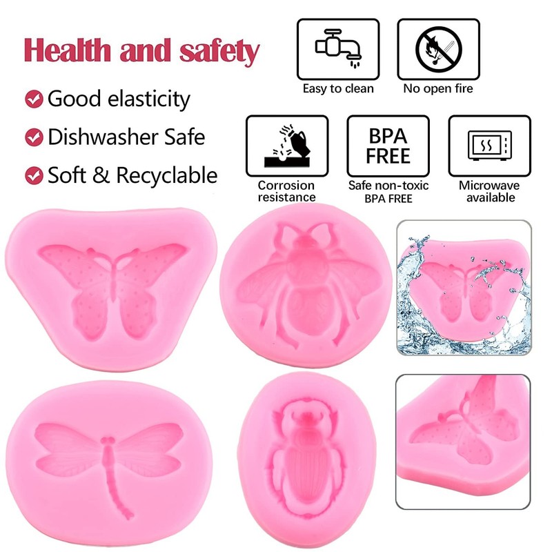 4 Pack Insects Silicone Fondant Molds for Candy Chocolate Cake Decorating gallery