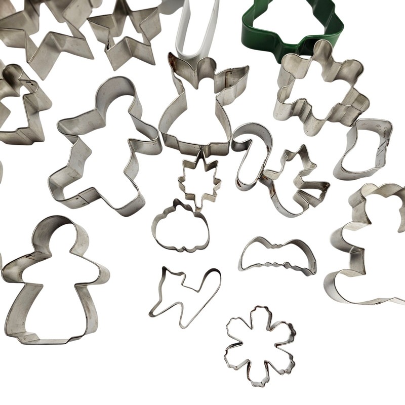 Metal Cookie Cutters Holiday Shapes Christmas Hearts Stars Tree lot of 27 gallery