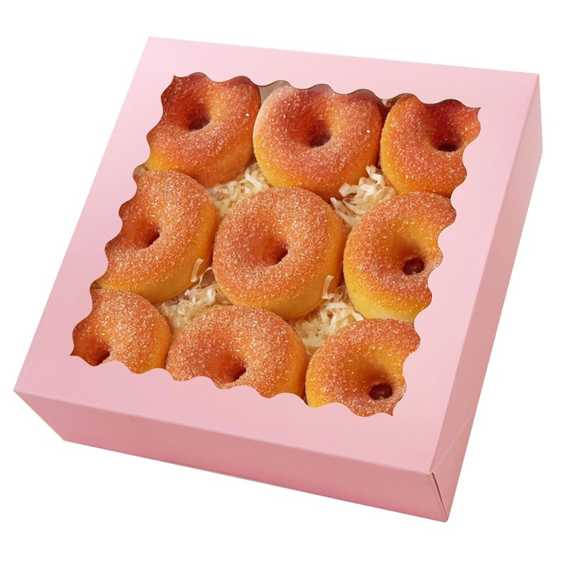 12 PCS Pink AutoPop Pastry Donut Pie Bakery Box With Window 8x8x2.5 Inch