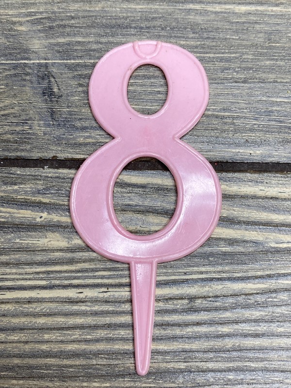 Vintage Cake Cupcake Decor Pick Plastic Pink Number 8 4”