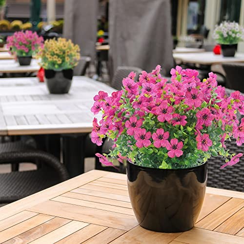 XEOLIAN 12 Bundles Artificial Flowers Outdoor UV Eucalyptus Flowers (Rose Red) gallery