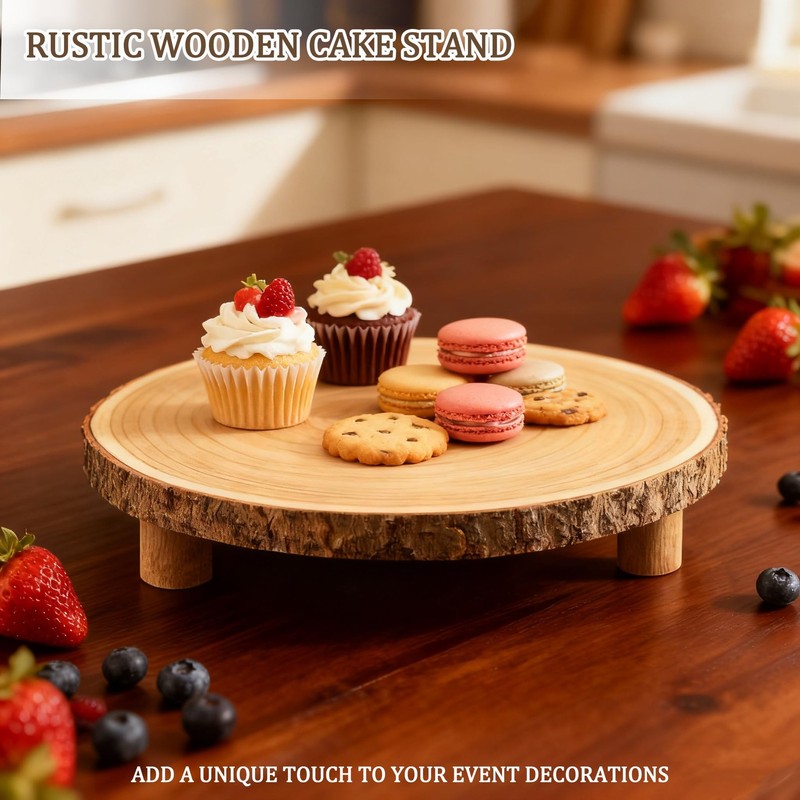 Rustic Wood Cake Stand 11-13" Natural Wood Slice Legs round Cake Display Stand gallery