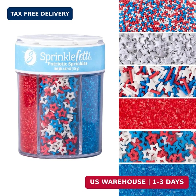 Sweets Indeed 4th of July Sprinkles 6 Cell Jar – Patriotic Nonpareils, Star Spri