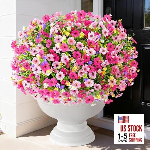 Artificial Flowers for Outdoors Fake Outdoor Flowers 12 Bundles Mixed Pink