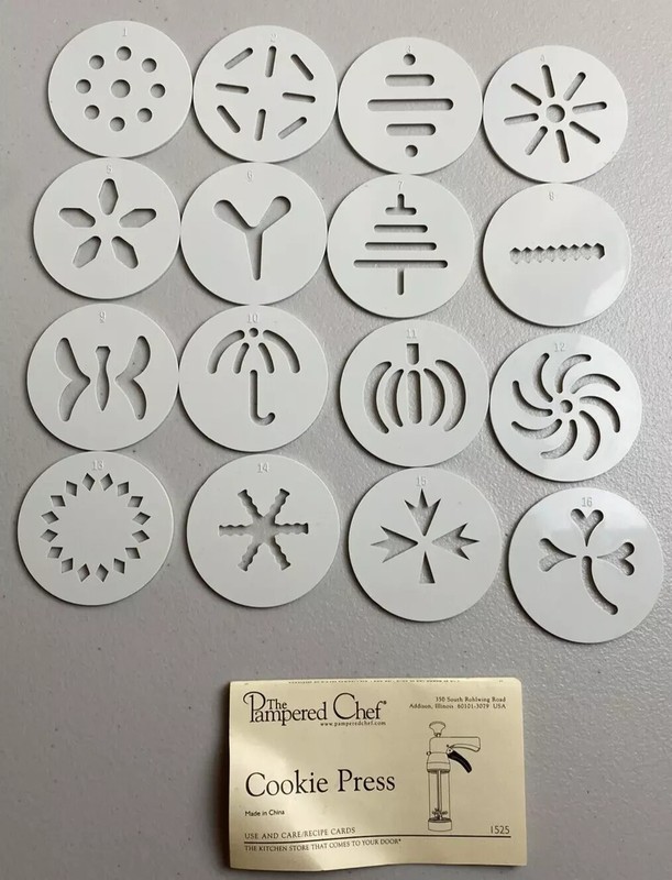 The Pampered Chef COOKIE PRESS #1525 REPLACEMENT PARTS 16 Piece DISKS Discs