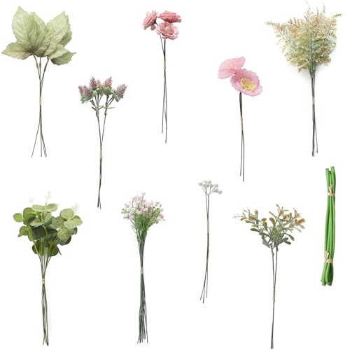 Artificial Greenery Stems Box Set, 45pcs with 6 Kinds of Dusty Rose & Green gallery