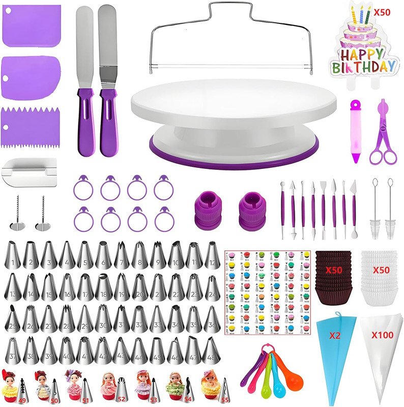 Kit de decoración de pasteles de 345 piezas con plato giratorio y nivelador gallery