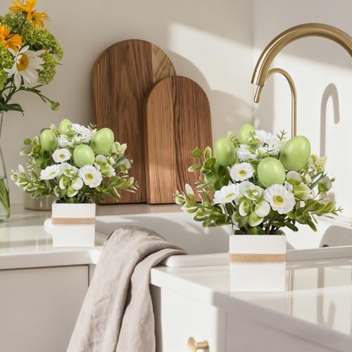 Easter Decorations, 2 PCS Easter Artificial Flower Egg Potted Table Green gallery