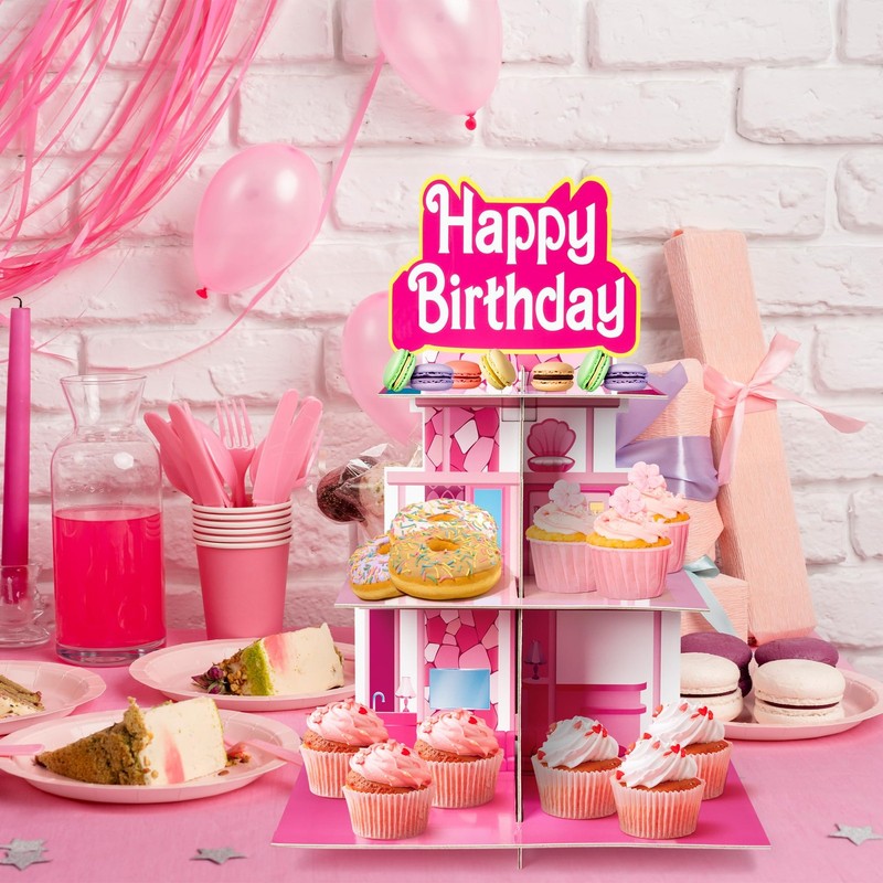 Pink Cupcake Stand 3-Tiered Cardboard Cake Stand Dessert Table Displays Pink ... gallery