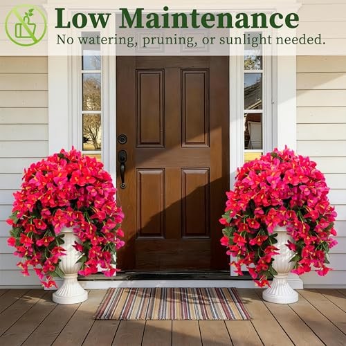 Artificial Bougainvillea Hanging Flowers Plants - 2 Rose Red & Red Lotus Mix gallery
