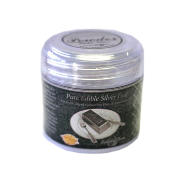 DeiAurum: Pure Edible Silver Leaf Powder, Jar, 0.100g