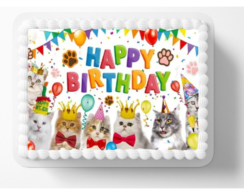 Cat Lover Happy Birthday Pet Kitten Themed Edible Image Cake Topper