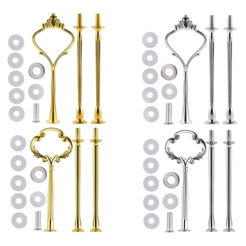 4 Sets 3 Tier Cake Plate Stand Handle Hardware Vintage Sunflower+Crown