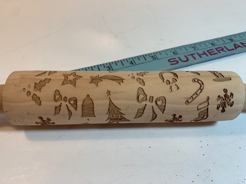 Christmas Themed Rolling Pin Natural Wood Laser Engraved 13 inch