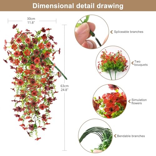 Artificial Hanging Flowers Plants for Outdoor Spring Decoration, A Red Brown gallery