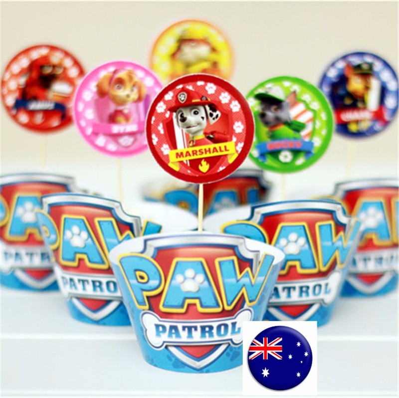 PAW PATROL Kid Birthday Party Cupcake Muffin Cakes case Decorating Toppers Set