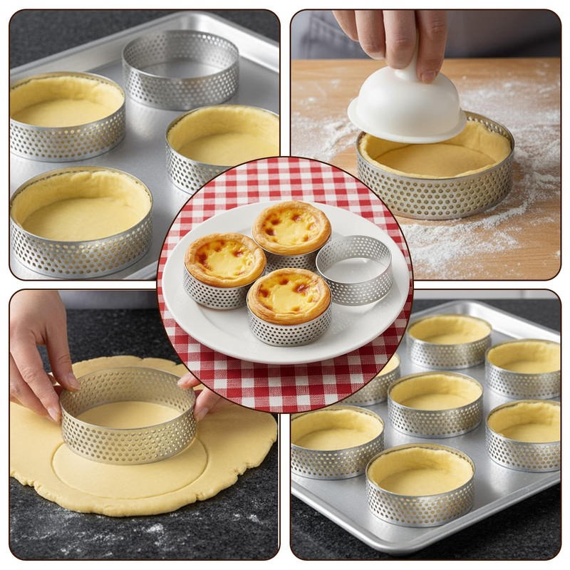 30 Pack 2 Inch Stainless Steel Tart Rings, Heat-Resistant Perforated Cake Mou... gallery