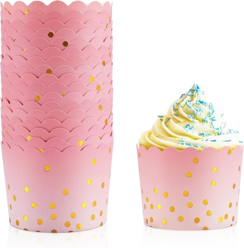Cupcake Liners Baking Standard Size Blue Muffin Paper Liners W/ Gold Polka Dots gallery