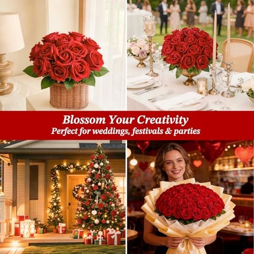 Roses Bouquet, Fake Roses with Stems, Rose Artificial Flowers, 12 Red gallery