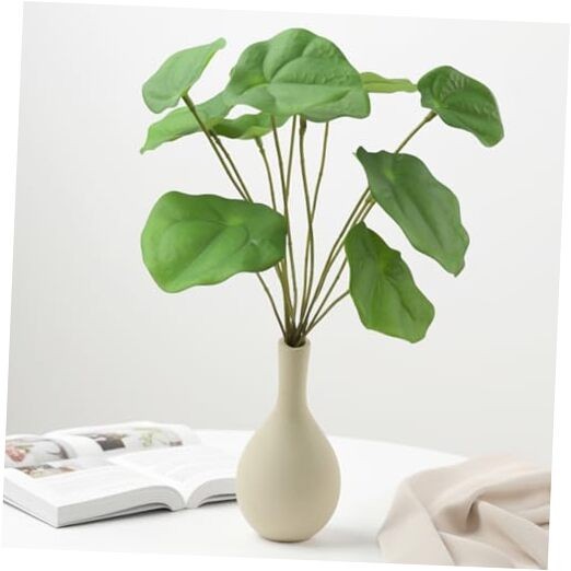Artificial Green Plants with Ceramic Vase, Faux Pilea Plants Fake Emerald Green