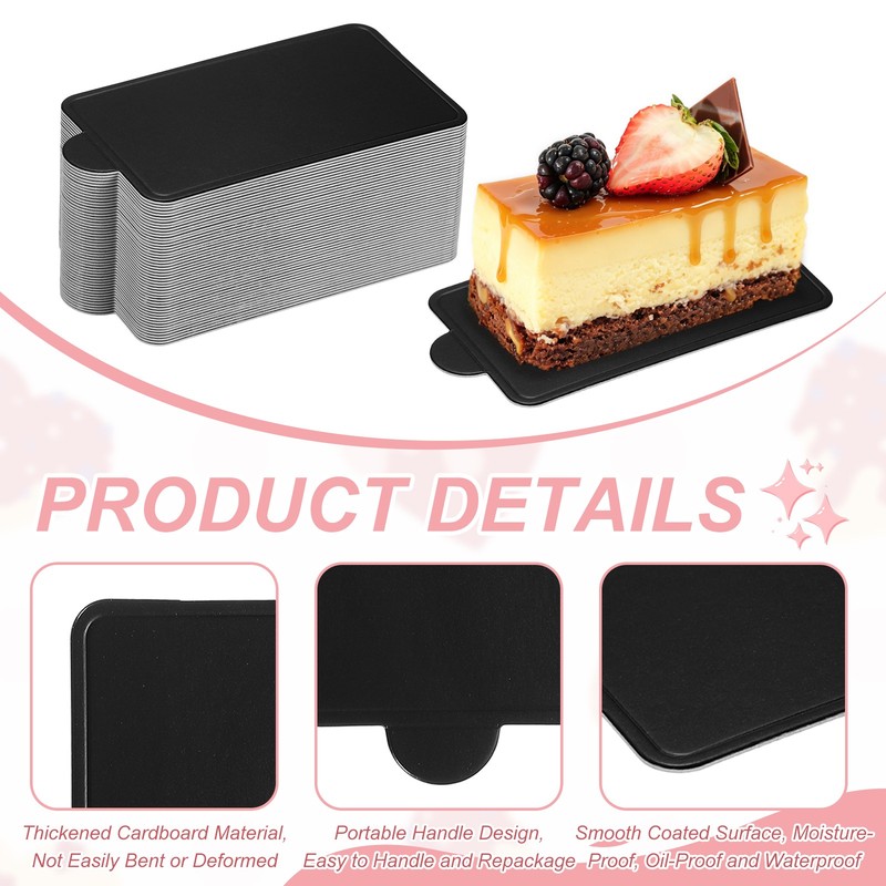 50 Pcs Mini Cake Boards, 3.5 Inch Rectangular Mousse Cake Base, Black gallery