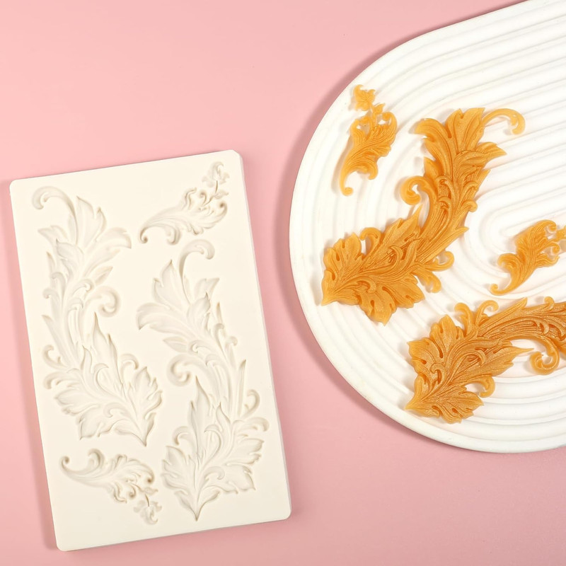 1 Pcs Large Baroque Feather Silicone Mold, Scroll Embossed Cake Decoration Fonda gallery