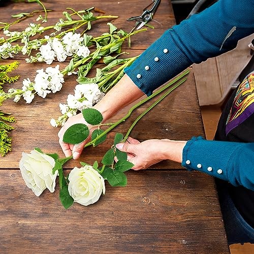 Artificial Roses with Long Stems, 12Pcs Realistic Roses Artificial White gallery