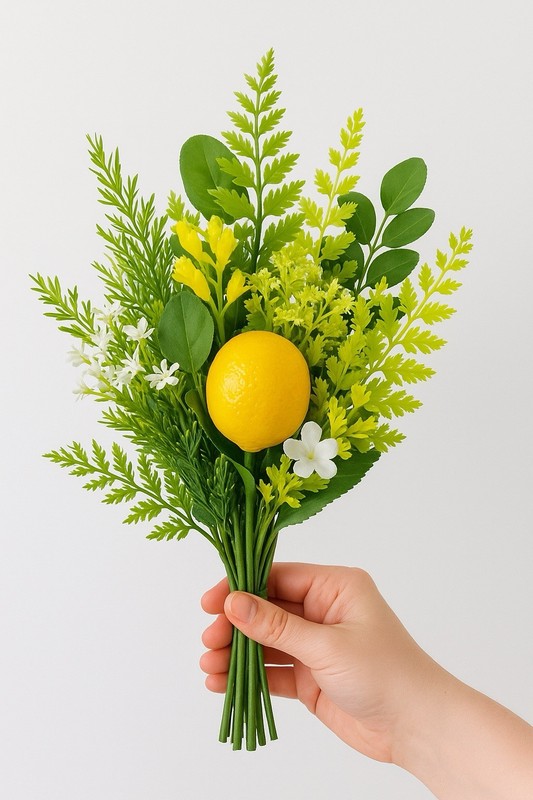 Artificial Lemon Flower Bouquet, 6pcs Faux Greenery Stems with Yellow Lemons gallery