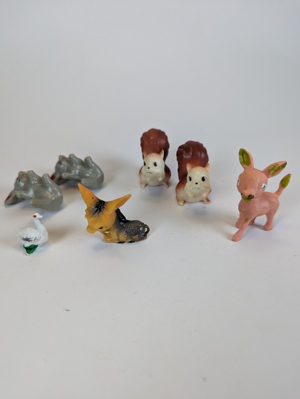 Lot Of Vintage Animal Cake Topper Figurines Mouse Squirrel Donkey