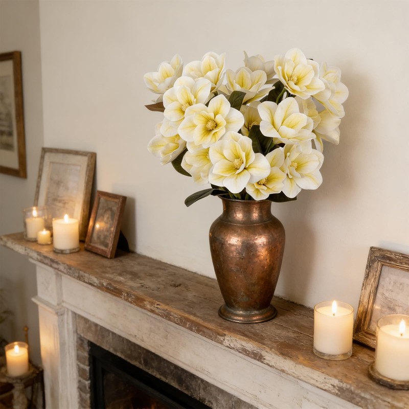 Obdxzhc 2Pcs Artificial Magnolia Flowers 21.6Inch Real Touch Faux Magnolias 14 gallery