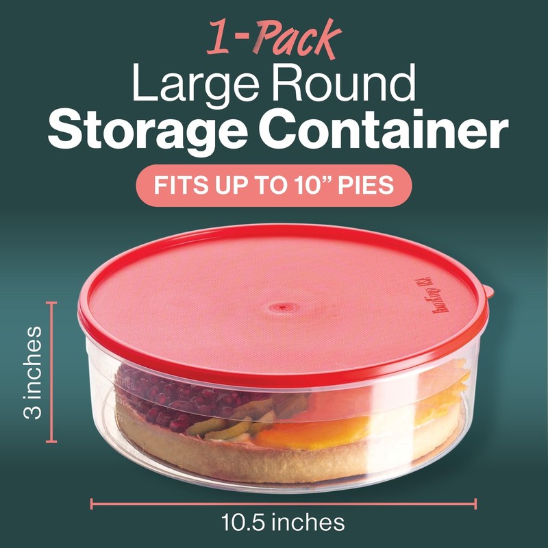 Pie Carrier Cake Storage Clear Container with Red Lid | 10.5" Large Round gallery