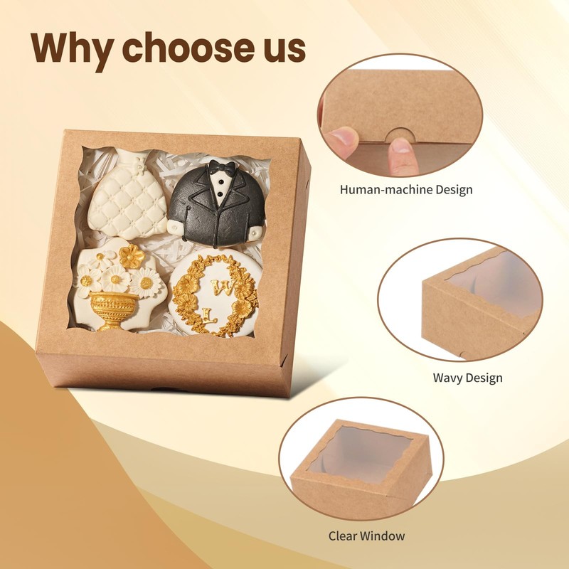 50 PCS 6x6x2.5 Inch Chocolate Strawberry Boxes Bakery Full Window Cookie gallery
