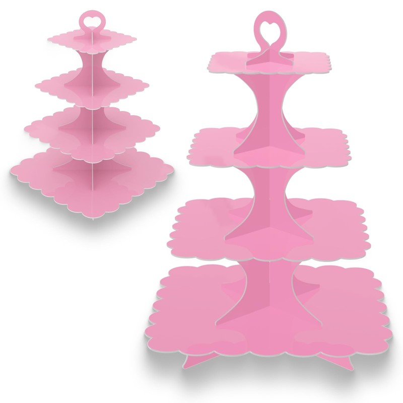 2 Pack 4-Tier Square Pink Cupcake Stand, Cupcake Tower for Theme Parties,Wedd…