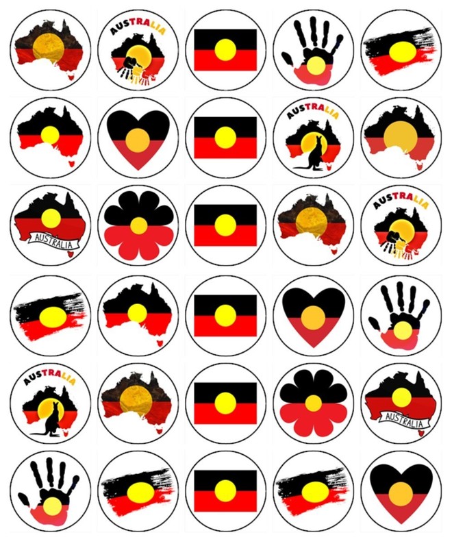 Aboriginal Flag & Indigenous Art Cupcake Toppers Edible Wafer Cake decorations gallery