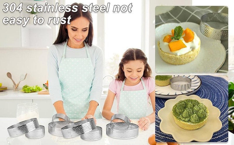 12 Pieces English Muffin Rings - 4+3 ½ Inch Tart Rings, Stainless Steel Rolled gallery