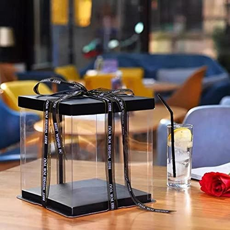 2Pcs Large Cake PET Clear Box, 10" X 10" X 9" with Ribbon and Pre-Folded Lid, fo gallery