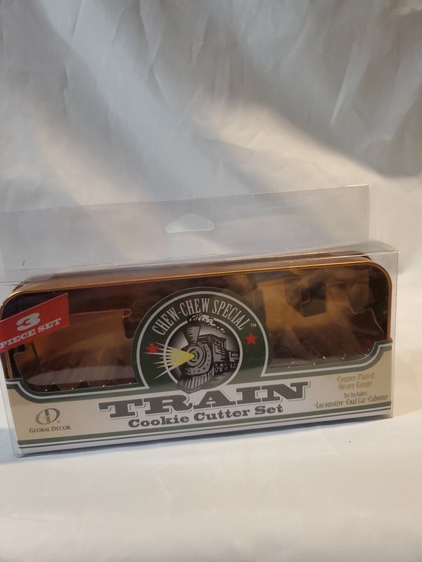 Global Decor COOKIE CUTTER SET WITH CASE 3 PC COPPER PLATED CHEW CHEW TRAIN .