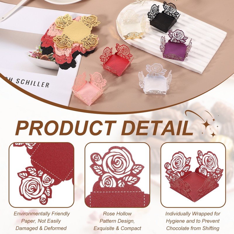 25Pcs 1.4x1.4" Rose Shape Truffle Wrapper Cupcake Liners for Decor, Red gallery