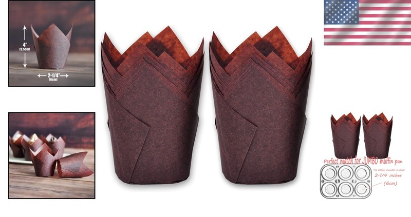 500 Large Brown Tulip Baking Cups - Greaseproof Paper Liners gallery