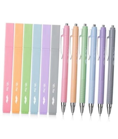 – Aesthetic Highlighters and Ballpoint Pens No Bleed, 12 Pack, Assorted