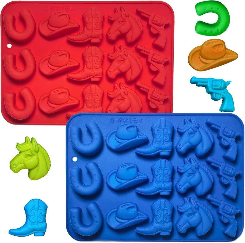 2Pcs Cowboy Chocolate Candy Molds – Cowboy Hat Boot, Horse Saddle Shape Silicone