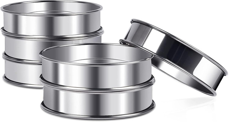 4inch English Muffin Rings, 6pcs Double Rolled Stainless Steel Crumpet Tart Ring